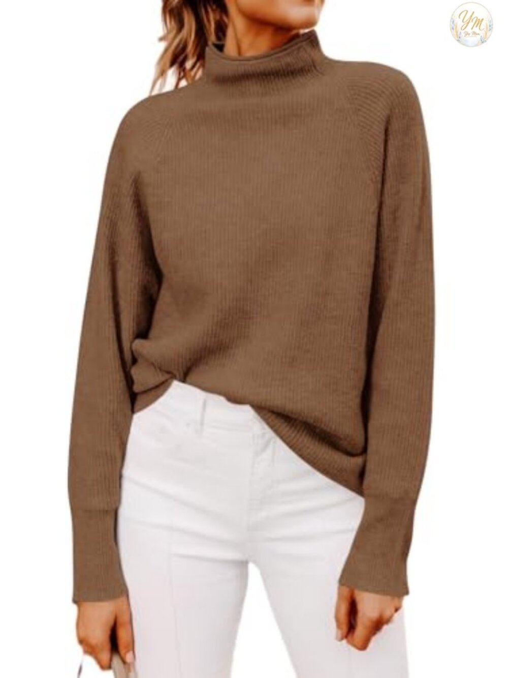 Yousify Mock Neck Dolman Sweater Women Long Sleeve Knit Pullover Winter